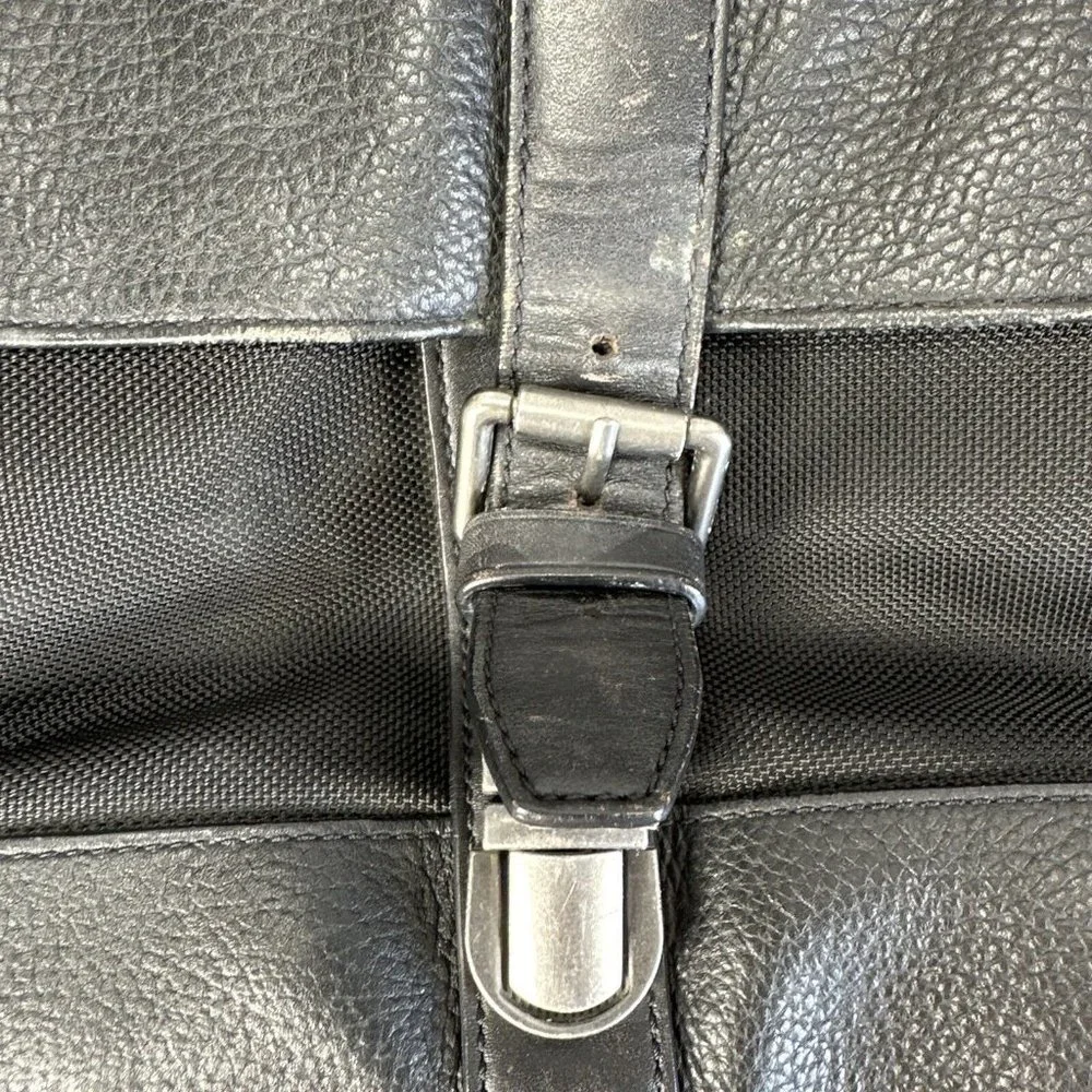 John Varvatos Black Leather Laptop Briefcase Shoulder Messenger Bag Stars READ